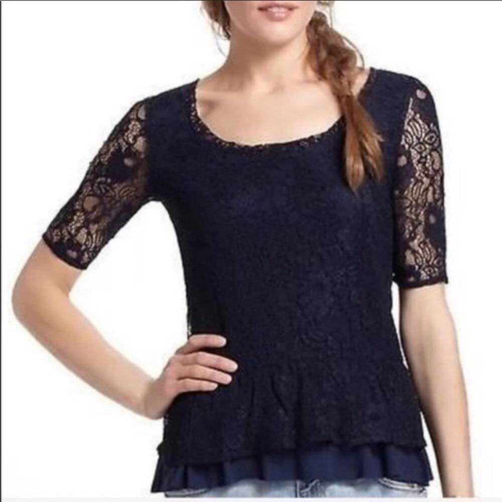 Anthropologie Deletta tiered lace peplum top